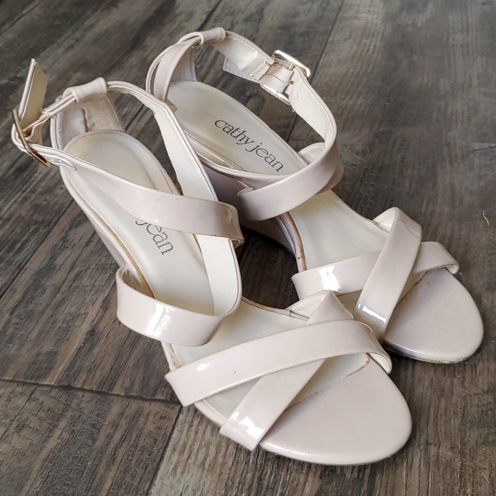 Cathy Jean Strappy Patent Wedge Sandals